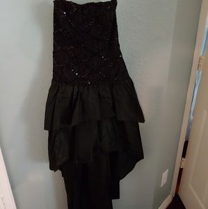 Black Strapless High Low Taffeta Gown Beaded